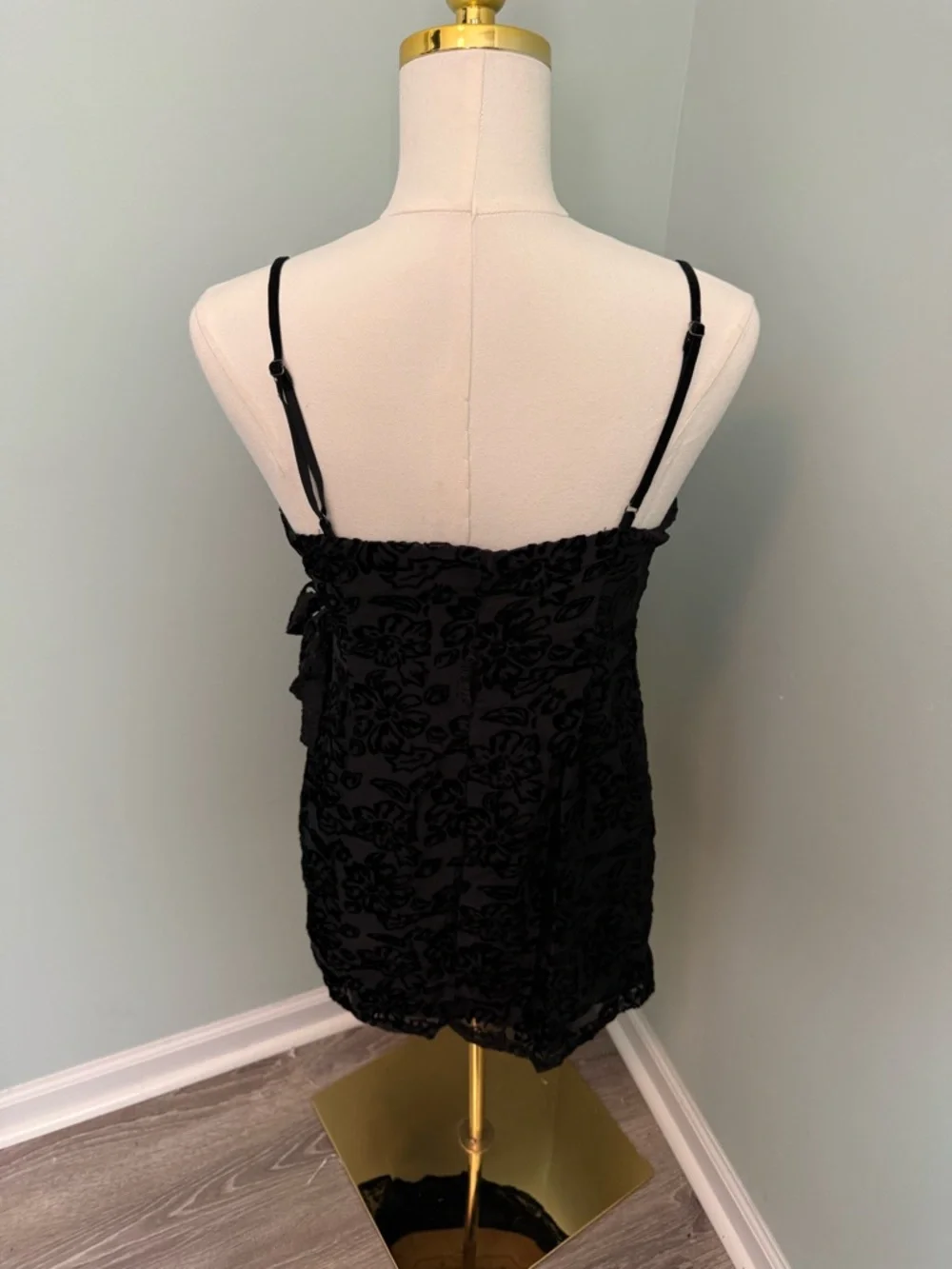 Lush Black Floral Burnout Velvet Wrap Mini Dress Cocktail Holiday Party Medium M